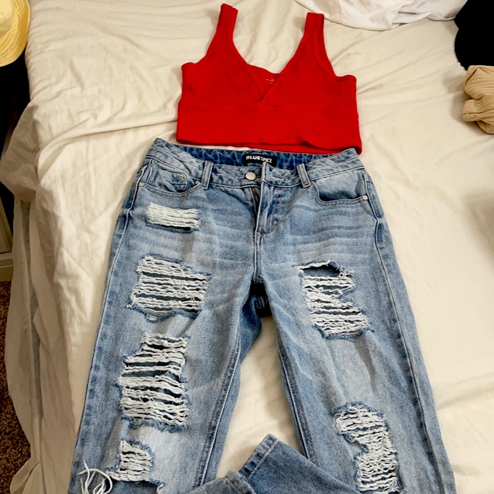 Crop top and jeans